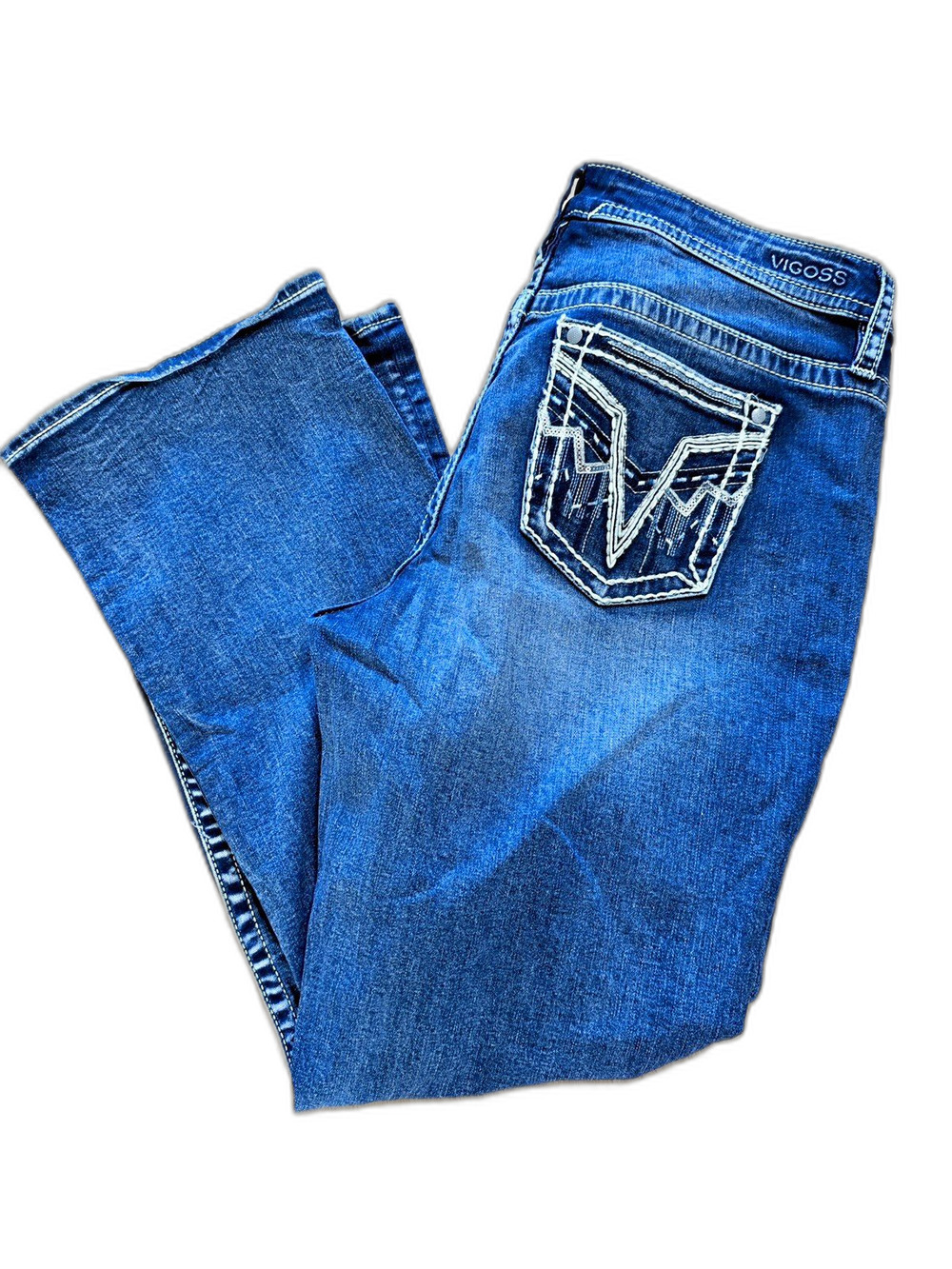 2000s Aesthetic Vigoss McBling Bootcut Jeans size 16 Medium Wash Thick Stitch